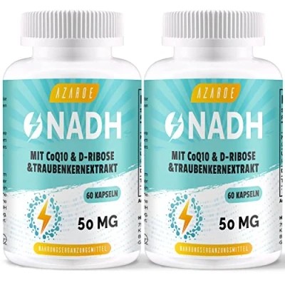 Abbildung von NADH 50mg, Hochdosiert Zusammengesetzte Formel mit Coenzyme Q10, ATP Produktion, 60 Kapseln (2er Pack)