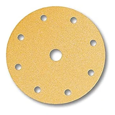 Abbildung von Mirka Gold Universal Schleifpapier Ø 150mm Klett 9 Loch, Korn P220, 100 Stk / Zum Schleifen von Gips, Spachtel, Spanplatten, Holz, Lack