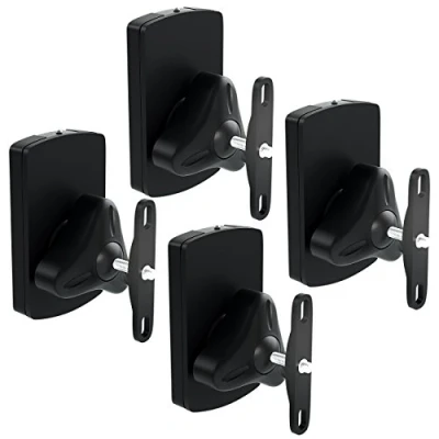 Abbildung von deleyCON 4X Universal Lautsprecher Wandhalterung Set Halterung Boxen Halter Schwenkbar + Neigbar bis 10Kg Deckenmontage Wandmontage Schwarz