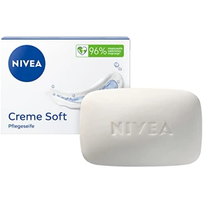 Abbildung von NIVEA Creme Soft Pflegeseife, pflegende und feuchtigkeitsspendende Handseife mit Mandel Öl, feste Seife für eine schonende Reinigung sanfte Pflege (100 g)