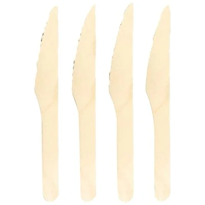 Abbildung von 100 Einwegmesser aus Naturholz, % biologisch abbaubar und kompostierbar, umweltfreundlich, 16,5 cm, wiederverwendbares Messer Holz
