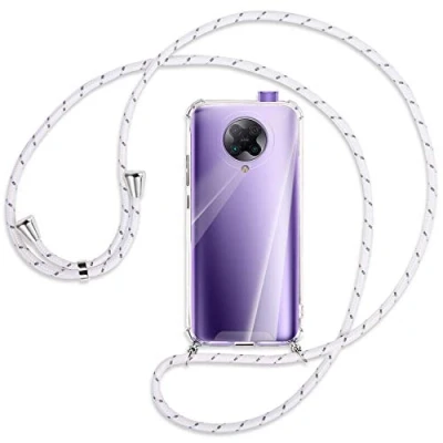 Abbildung von mtb more energy® Handykette kompatibel mit Xiaomi Poco F2 Pro, Redmi K30 Pro/Ultra (6.67&#039;&#039;) weiß+grau gestreift Smartphone Hülle zum Umhängen Anti Shock Strong TPU Case