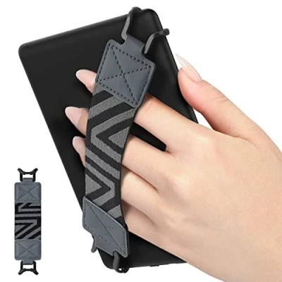 Abbildung von MoKo Handschlaufe für 6 8&quot; Kindle eReaders Fire Tablet, Kindle/Kobo/Voyaga/Lenovo/Sony E Book Leicht und Tragbar Elastisches Halteband Tablet Fingerhalterung Griff Halter, Raum Grau