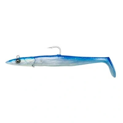 Abbildung von Savage Gear Sandeel V2 2 Gummifische + 1 Jigkopf, Größe/Gewicht/Farbe:18cm / 86g Blue Pearl Silver UV