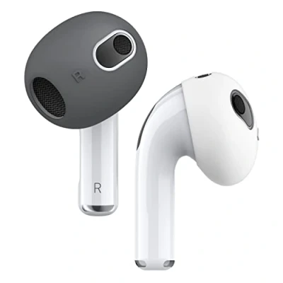 Abbildung von elago 2 Paar Farben Ersatz Ohrstöpsel Kompatibel mit Airpods 3 [Fit In The Case] Anti Rutsch Premium Silikonhülle 3. Generation (Dunkelgrau/Weiß)