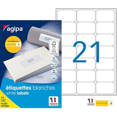 Abbildung von agipa 118984 Universal Etiketten, 63,5 x 38,1 mm, weiß
