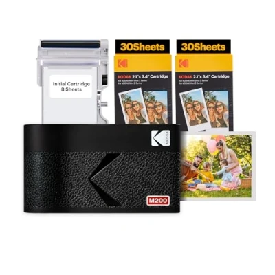Abbildung von KODAK Mini 2 ERA 4PASS Mobiler Fotodrucker (5,3x8,6cm) + 8 Blatt im Lieferumfang enthalten 60 Patrone, Schwarz