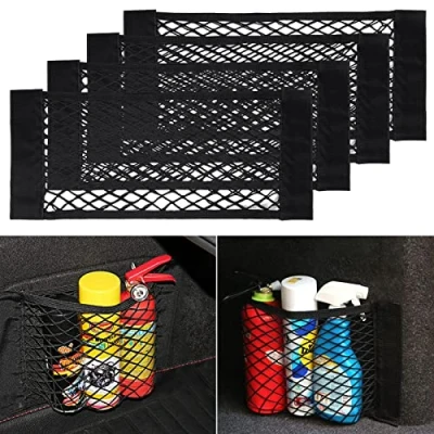 Abbildung von UIHOL Kofferraum Netztasche Auto, 4 Stück 45 x 25cm Organizer Netz Tasche Universal KFZ Klett Kofferraumnetz Gepäcknetz Elastisch Aufbewahrung Rücksitztasche Schutznetz für SUV/Auto