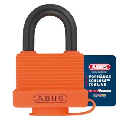 Abbildung von ABUS Vorhängeschloss 70AL/45 aus massivem Aluminium wetterfest mit Schutzkappe und Kunststoffummantelung gleichschließend 6401 Orange