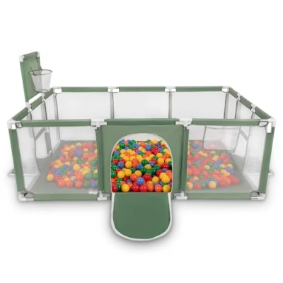 Abbildung von Selonis Laufstall Baby Großer Spielplatz Mit 200 Bälle Laufgitter Für Kinder, Grün:Gelb/Grün/Blau/Rot/Orange