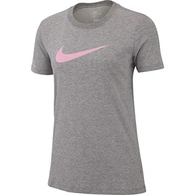 Abbildung von Nike Damen W NK Dry Tee DFC Crew T Shirt, Carbon Heather/Htr/(pink Rise), XL
