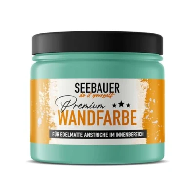 Abbildung von SEEBAUER diy Wandfarbe Türkis 300ML für Innen (No. 773 Indian Sea) Edelmatte Innenfarbe Blau Grün Grüntöne sehr hohe Deckkraft Matt, Abwaschbar und Tropffrei