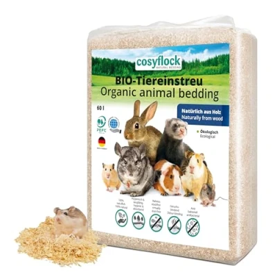Abbildung von COSYPET Tiereinstreuflocken für Kaninchen, Hamster, Nager und Vögel [100% Bio + natürlich] stark saugfähig geruchsbindend Holzstreu (Flocken, 3,2 kg)