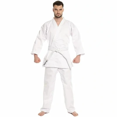 Abbildung von JELEX Kihaku Karateanzug Set aus Hose, Oberteil und Gürtel Für Erwachsene Kinder. Karate, Judo andere Kampfsportarten. Einsteiger Profis (180, weiß)