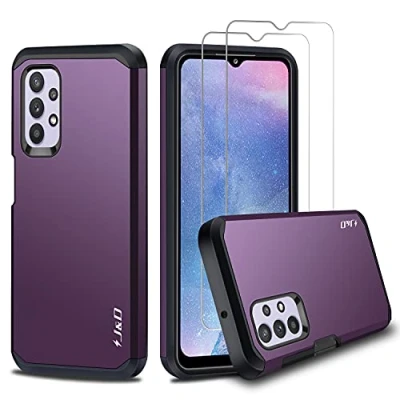 Abbildung von J&amp;D Kompatibel für Samsung Galaxy A32 5G/Galaxy M32 5G Hülle, Heavy Duty Hybrid Robustes Stoßfest Schutzhülle mit 2 Stücke Glas Displayschutzfolie 5G, Nicht 4G, Violett