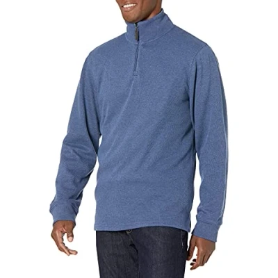 Abbildung von Amazon Essentials Herren Pullover mit Viertelreißverschluss, Französischer Rippstrick, Blau Heide, M