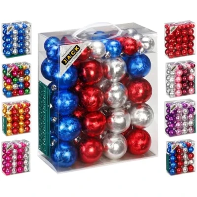 Abbildung von JACK by Inge 50x Kunststoff Kugeln Eislack Christbaumkugeln Ø 4+6cm inkl. Haken Glanz Glitzer Matt, Farbe:Blau Rot Silber