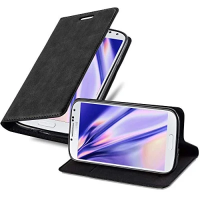 Abbildung von Cadorabo Hülle kompatibel mit Samsung Galaxy S4 Mini aus Premium Kunst Leder Flip Klappbare Stoßfeste Magnetische [Standfunktion] [Kartenfächern] Cover für Tasche in Schwarz