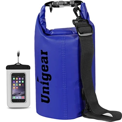 Abbildung von Unigear Dry Bag, 2L/5L/10L/20L/30L/40L/55L, wasserdichter Beutel wasserdichte Taschen Seesack Packsack mit Handytasche und Gurte für Boot Kajak, Angeln, Rafting, Schwimmen, Camping Snowboarden