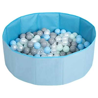 Abbildung von Selonis Faltbare Bällebad Mit 200 Bälle Für Kinder Haustiere Spielbad, Blau:Perle/Grau/Transparent/Babyblau/Minze