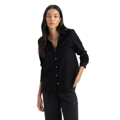 Abbildung von DeFacto Damen Shirt Langarm Longshirt Bequeme Tops für Lässiges Langarmshirt Regular Fit Neck