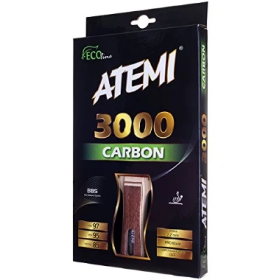 Abbildung von Atemi PRO Carbon 3000 Tischtennisschläger mit hervorragender Kontrolle und Power ITFF geprüft Schläger aus ungebeiztem Edelholz ideal für Spieler aller Spielstärken