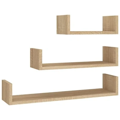 Abbildung von vidaXL Wandregal 3 STK. Wandboard mit Stauraum, Schweberegal Hängeregal für Wohnzimmer Küche Büro Schlafzimmer, Regal Bücherregal Dekorativ, Sonoma Eiche Holzwerkstoff