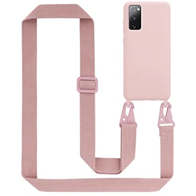 Abbildung von Cadorabo Handykette kompatibel mit Samsung Galaxy S20 FE Schutzhülle TPU Liquid Silikon Case Necklace verstellbarem Band Kordel Etui Rundumschutz Hülle für in Rosa