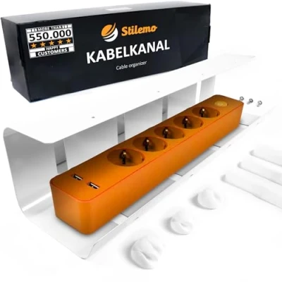 Abbildung von Stilemo® Kabelkanal Schreibtisch Kabelmanagement Organizer Kabeldurchführung Cable Management Kabelhalter Kabelwanne Tisch 43x12x10CM Kabelkorb Weiß
