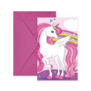 Abbildung von Einladungen der Unicorn Regenbogenfarben 6 Stück