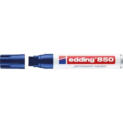 Abbildung von edding 850 Permanentmarker blau 5 Stifte Keil Spitze 15 mm für breite Markierungen wasserfest, schnell trocknend, wischfest Karton, Kunststoff, Holz, Metall, Glas