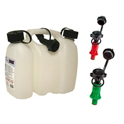 Abbildung von Doppelkanister transparent 3+1,5 Liter inkl. 1 Ausgiesser und 2x Sicherheits Einfüllsysteme (grün + rot)