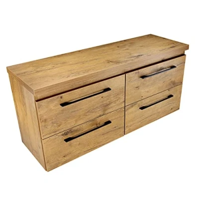 Abbildung von paplinskimoebel Badmöbel GIRONA Badschrank 120 x 39 51,5 cm, Badkommode 4 Schubladen, badezimmermöbel Set unterschrank, Bad Hängeschrank für Zwei Waschbecken, Holzplatte