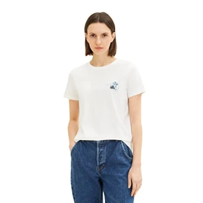 Abbildung von TOM TAILOR Damen 1036992 T Shirt mit Print, 10315 Whisper White, XL