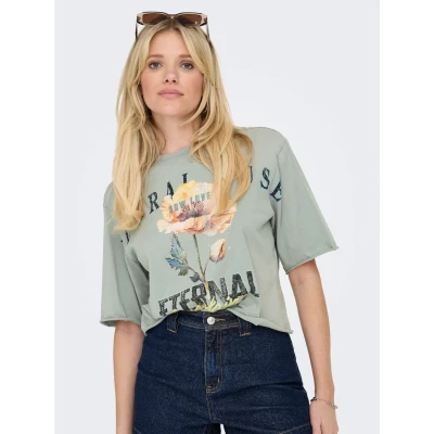 Abbildung von ONLY Onllucy LIFE Flowers Tshirt print, Damen, Größe: Large, Abyss/vitamin sea