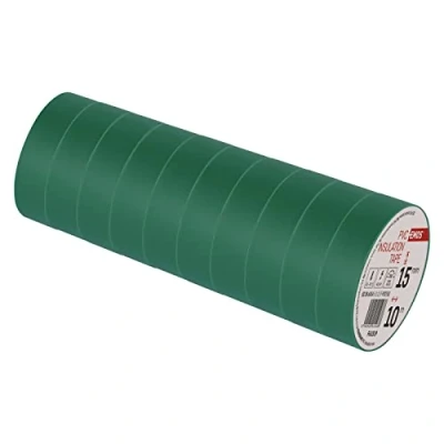 Abbildung von EMOS PVC Isolierband Grün 10er Pack, 15mm x 10m, 0,13mm Bandstärke, selbstklebend, hohe Spannungsfestigkeit und Anwendungstemperaturbereich, UV beständig, wasserdichte Verbindung, ohne Textilgewebe