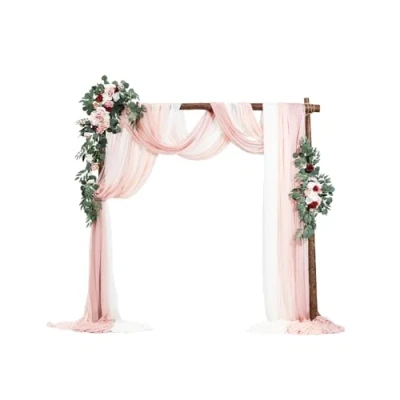 Abbildung von VEVOR Hochzeit Bogen Set Metall Traubogen Deko inkl. 2x Blumen 3x Vorhänge