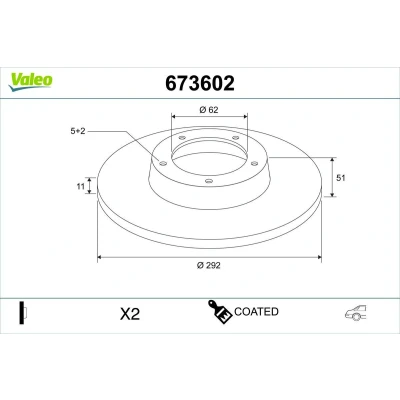 Abbildung von VALEO Bremsscheibe TOYOTA: C HR Hinterachse 292mm 11mm 5 loch voll beschichtet hochgekohlt 673602 Bremsscheiben, Scheibenbremsen