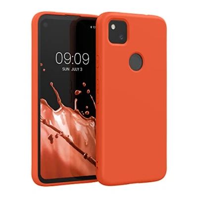 Abbildung von kwmobile Hülle kompatibel mit Google Pixel 4a gummierte TPU Silikon Handyhülle Schutzhülle für kabelloses Laden Case in Mandarin Orange