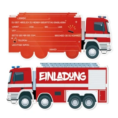 Abbildung von Werfunee 12er Einladungskarten Kindergeburtstag Junge 15 x 7 cm Feuerwehr Geburtstag Einladung Geburtstagseinladungen