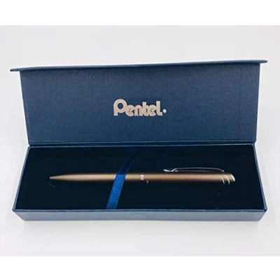 Abbildung von Pentel BL2007 EnerGel Tintenroller, hochwertig, einziehbar, Spitze 0,7 mm, Korpus aus mattem Metall, Braun Geschenkbox