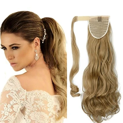 Abbildung von SEGO Ponytail Clip in Pferdeschwanz Extension Haarteil Haarverlängerung Zopf Hair Piece gewellt Wavy wie Echthaar Mittelblond 17&quot;(43cm) 90g