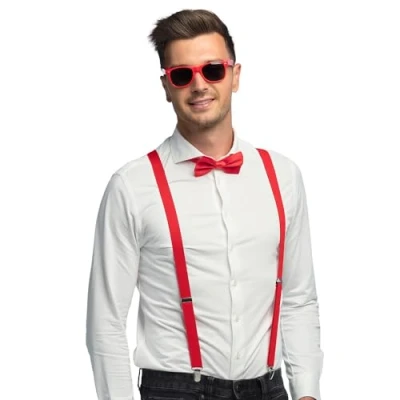 Abbildung von Boland Kostüm Partyset Hosenträger, Brille und Fliege, Rot