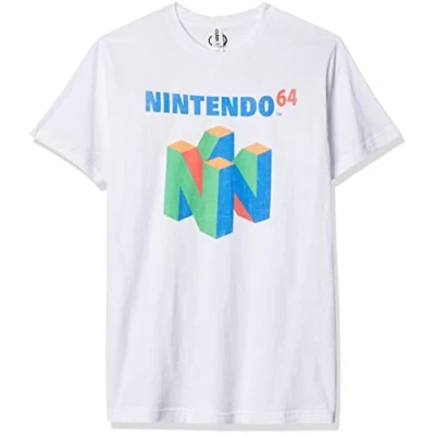 Abbildung von Nintendo Herren N64 Logo Kurzarm T Shirt, Weiß, L