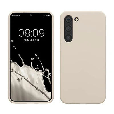 Abbildung von kwmobile Hülle kompatibel mit Samsung Galaxy S23 Plus dünnes Silikon Handy Case stoßfeste Handyhülle weiche Oberfläche Kabelloses Laden Creme matt
