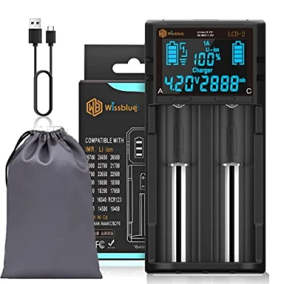 Abbildung von LCD 2 AA 18650 Akkuladegerät 3,7 V 1,2 V, Bildschirm kann die Kapazität anzeigen, A Schnellladegerät für Li Ion Akkus 26650 21700 18490 18350 17670 17500 16340 14500, RCR123A, NI MH/NI Cd AAA