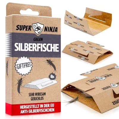 Abbildung von Super Ninja Silberfischfalle (4 St.) Nicht Giftig, Geruchlos und Nachhaltig Sehr Effektiv mit Perfekter Anziehungskraft Silberfische Bekämpfen Wirksam für bis zu 3 Monate