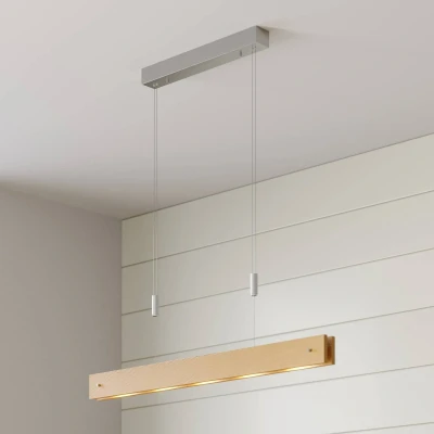 Abbildung von Lucande LED Hängeleuchte Karinja, dimmbar, Leuchtmittel fest verbaut, warmweiß, Skandinavisch, Holz, Metall, holz natur, nickel matt, 5 flammig, inkl.