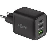 Abbildung von Goobay 64753 Nano USB C Ladegerät Netzteil 65W Power Delivery PD Schnellladegerät / iPhone 14 Stecker 3A &amp; A 3 Port Mini Steckdose Adapter Ultra klein Schwarz