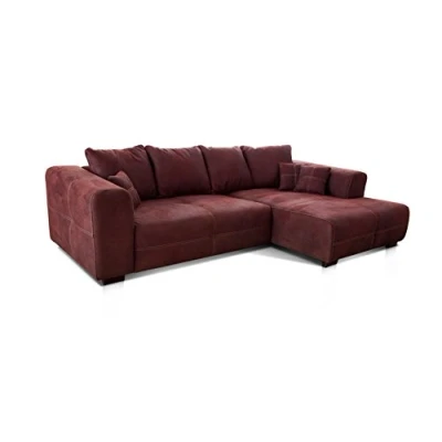 Abbildung von Cavadore Ecksofa Mavericco / XXL Eckcouch Inkl. Rückenkissen und Zierkissen Longchair links Industrial Style 285 x 69 170 (BxHxT) Mikrofaser Rot (bordeaux)